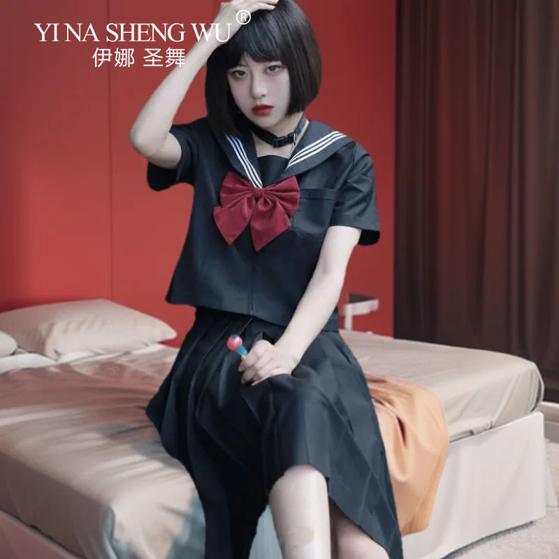 Anime Cosplay Korean Girl - BLACK Orthodox College Style Japanese Korean